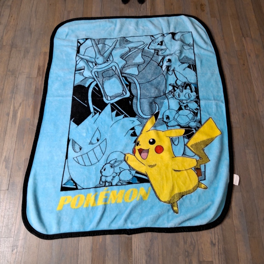 Pokemon Nintendo Blue Pikachu Gengar Gyarados Kid Throw Blanket Cozy Anime